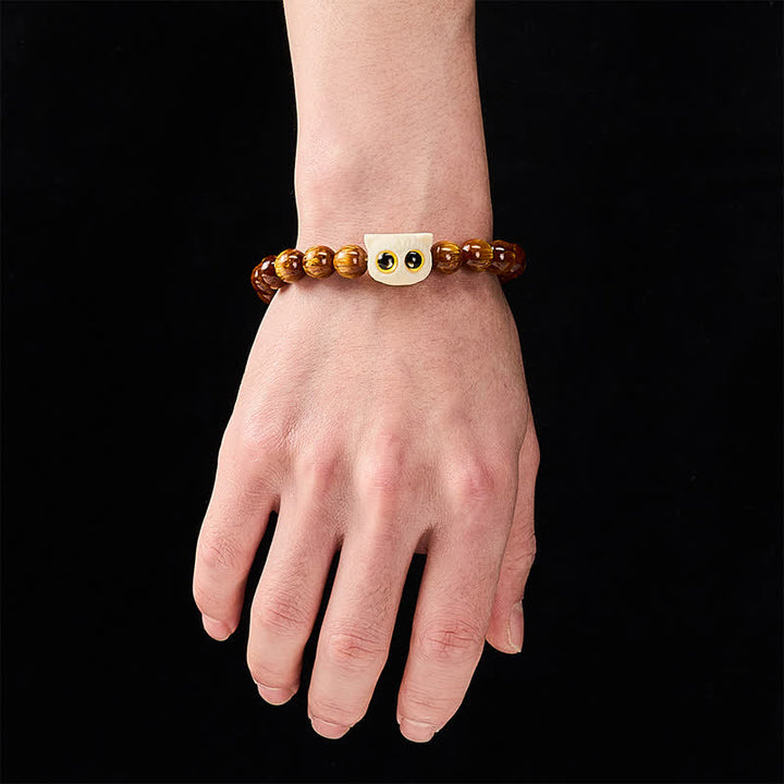 Buddha Stones Yellow Resin Beads Ivory Fruit Cat Wisdom Bracelet - image 4