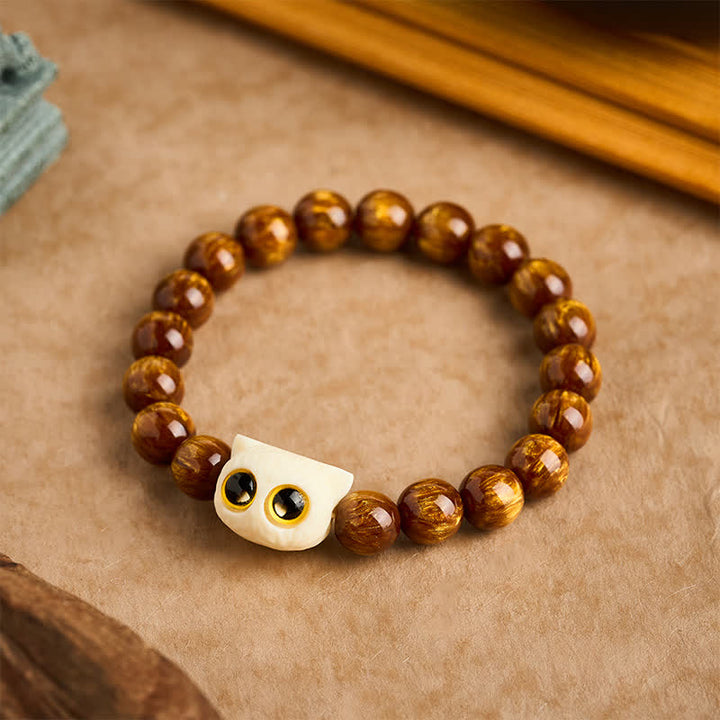 Buddha Stones Yellow Resin Beads Ivory Fruit Cat Wisdom Bracelet - image 1