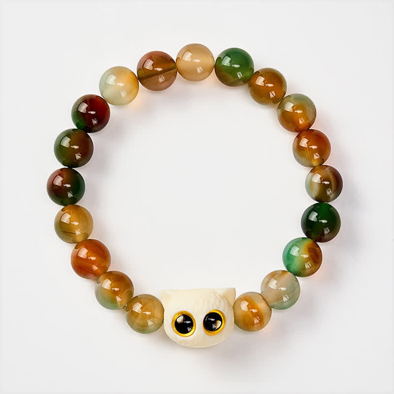 Buddha Stones Peacock Agate Ivory Fruit Cat Courage Bracelet - image 2