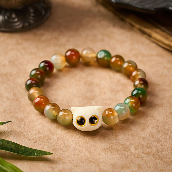 Buddha Stones Peacock Agate Ivory Fruit Cat Courage Bracelet - image 1