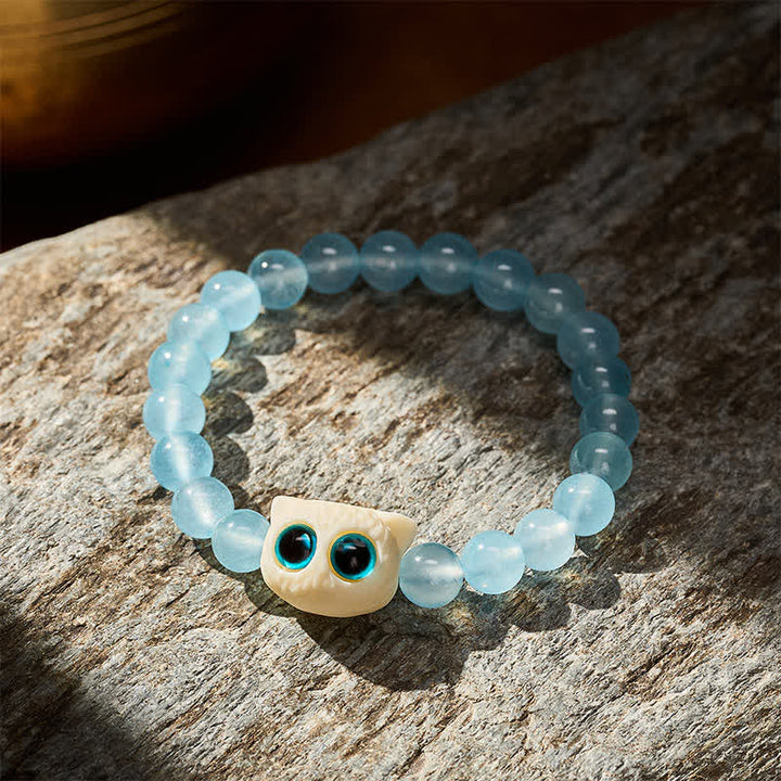 Buddha Stones Blue Chalcedony Ivory Fruit Cat Power Bracelet - image 3