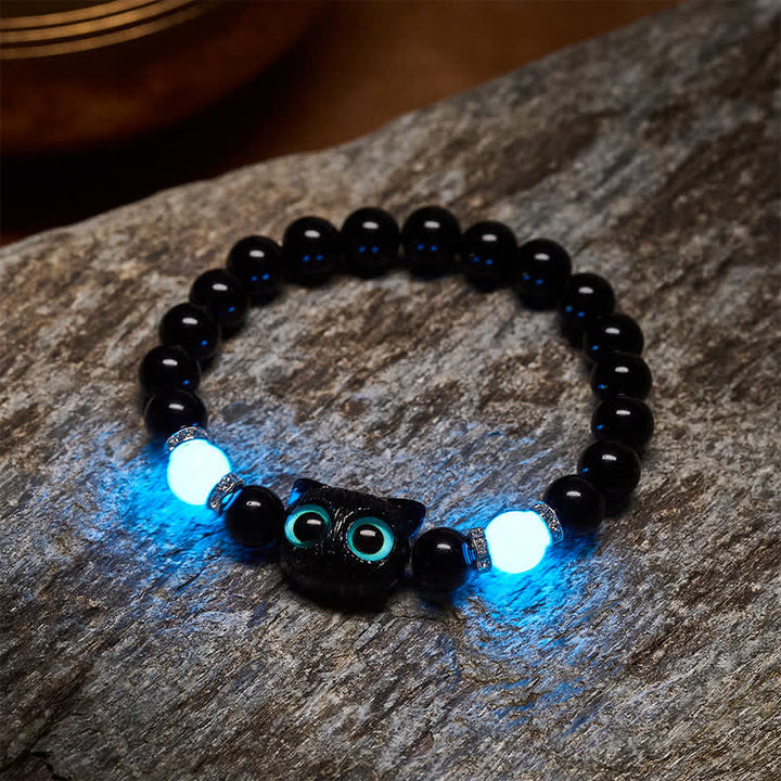 Buddha Stones White Jade Black Obsidian Cute Cat Head Purity Beaded Bracelet - image 15