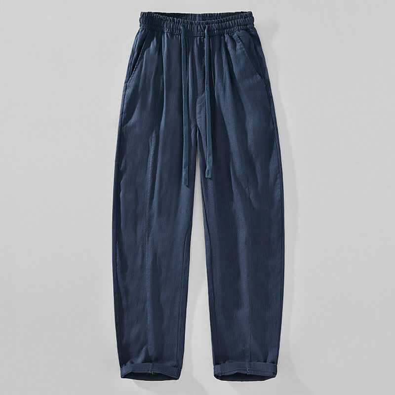 Buddha Stones Spring Summer Casual Minimalist Drawstring Solid Ankle Pants Men's Tapered Pants With Pockets - Navy - US/UK/AU44，EU54 (4XL) - image 4