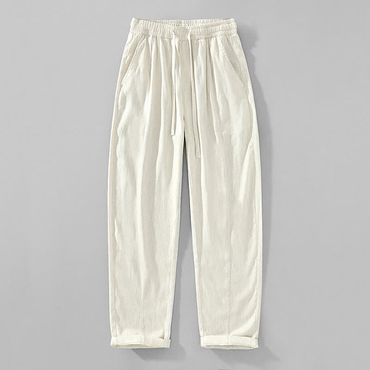 Buddha Stones Spring Summer Casual Minimalist Drawstring Solid Ankle Pants Men's Tapered Pants With Pockets - Linen - US/UK/AU44，EU54 (4XL) - image 10