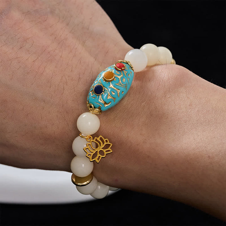 Buddha Stones Bodhi Seed Turquoise Lotus Enlightenment Bracelet - image 9