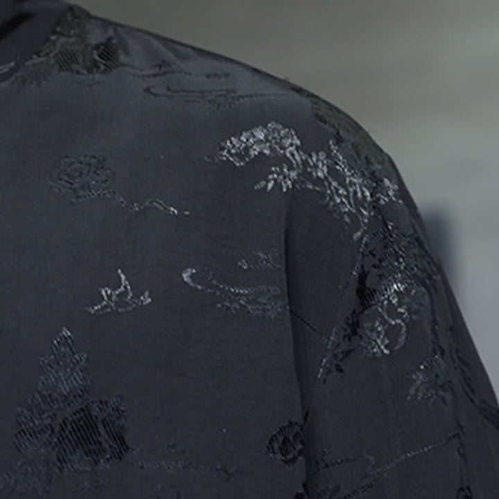 Buddha Stones Spring Tang Style Elegant Mandarin Collar Frog Button Men's Elbow-Length Sleeve Shirts - image 19