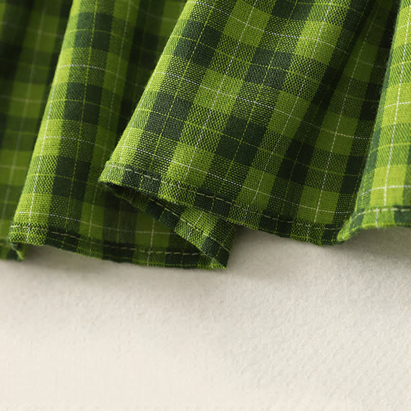 Buddha Stones Summer Casual Green Plaid Pattern Ruffles Cotton Tank Top Women's Sleeveless Shirts - image 7