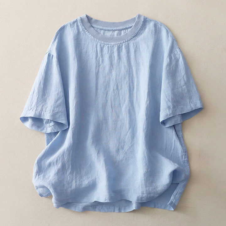 Buddha Stones Plain Threaded Crew Neck Design Women's Short Sleeves Shirt - LightSkyBlue - US14，UK/AU18，EU46 (2XL) - image 0