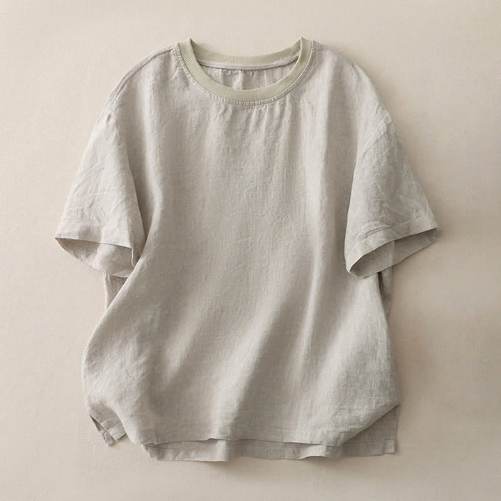 Buddha Stones Plain Threaded Crew Neck Design Women's Short Sleeves Shirt - Linen - US14，UK/AU18，EU46 (2XL) - image 24