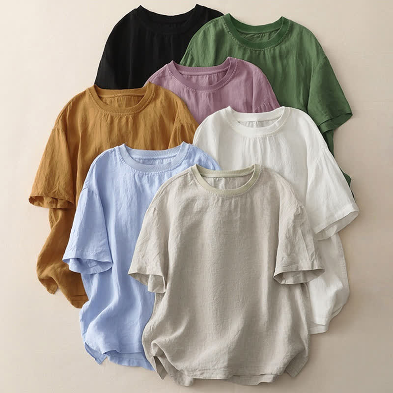 Buddha Stones Plain Threaded Crew Neck Design Women's Short Sleeves Shirt - image 33