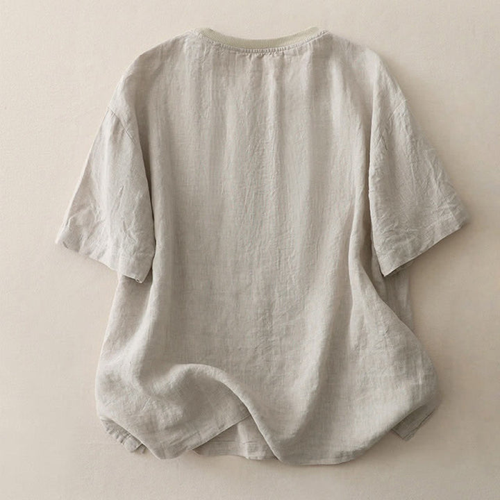 Buddha Stones Plain Threaded Crew Neck Design Women's Short Sleeves Shirt - image 25