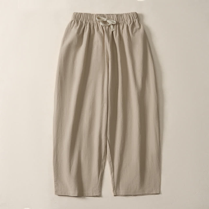 Buddha Stones Summer Casual Drawstring Solid Cropped Pants Men's Harem Pants With Pockets - Tan - US/UK/AU54, EU64 (9XL) - image 12