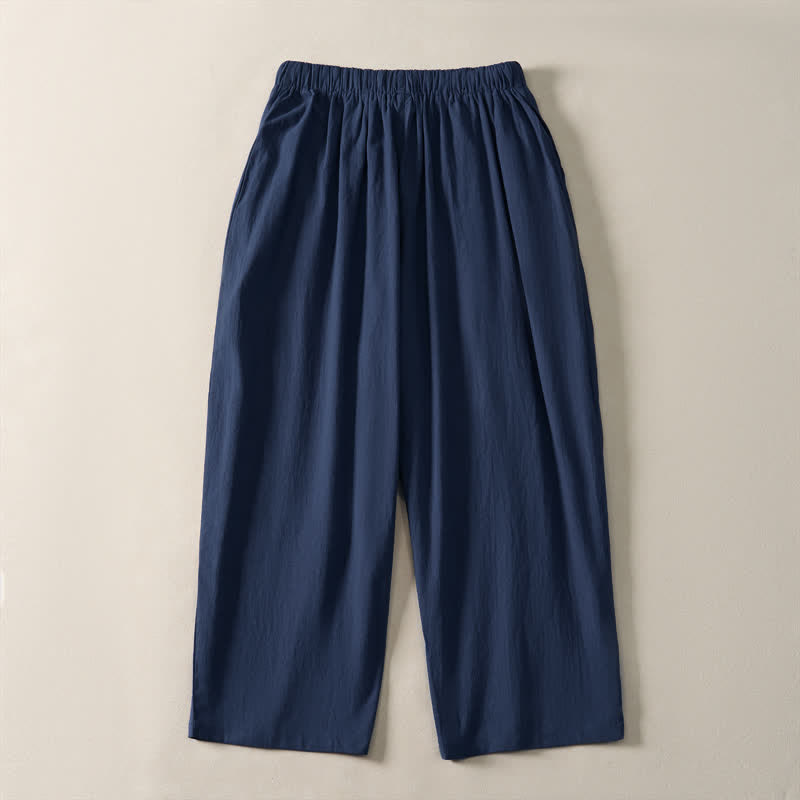 Buddha Stones Summer Casual Drawstring Solid Cropped Pants Men's Harem Pants With Pockets - image 1