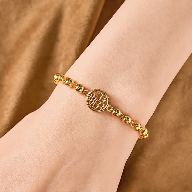 Buddha Stones Copper Fu Character Beaded Blessing Bracelet - image 1