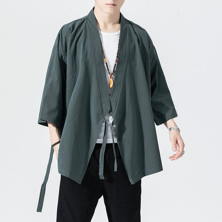 Buddha Stones Summer Casual Minimalist Drawstring Solid Elbow-Length Sleeve Men's Kimono - image 1