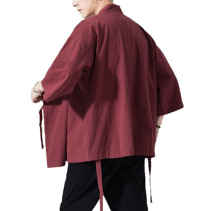Buddha Stones Summer Casual Minimalist Drawstring Solid Elbow-Length Sleeve Men's Kimono - image 23