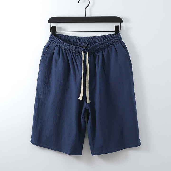 Buddha Stones 2Pcs Summer Meditation Tang Style Drawstring Solid Cotton Linen Short Sleeve Shirt Shorts Men's Meditation Cloth With Pockets - image 2