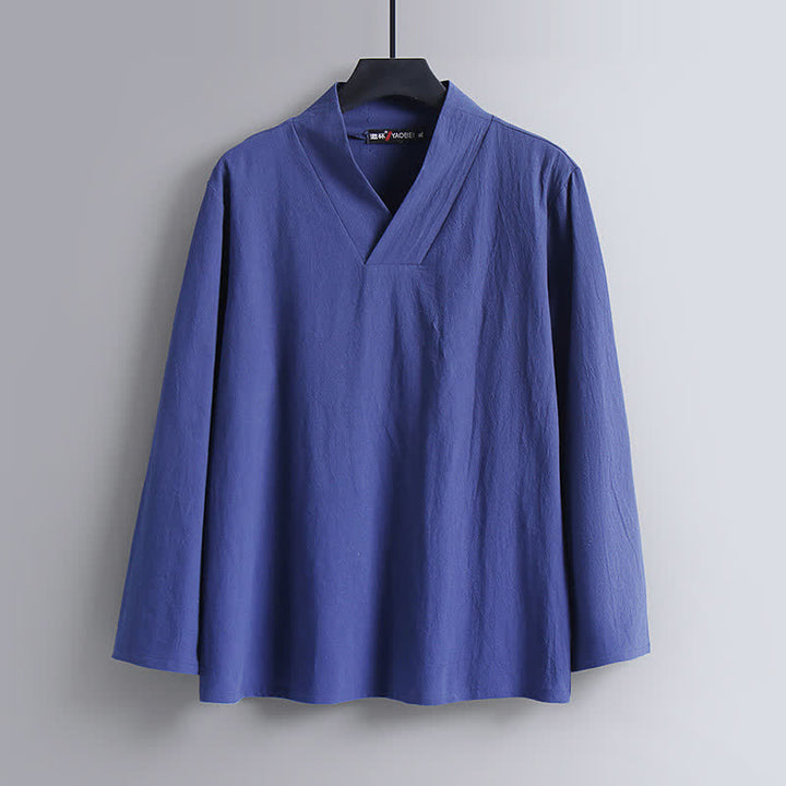 Buddha Stones Cross-Collars Cotton Linen Tang Suit Hanfu Top Pants Clothing Men's Set - image 24
