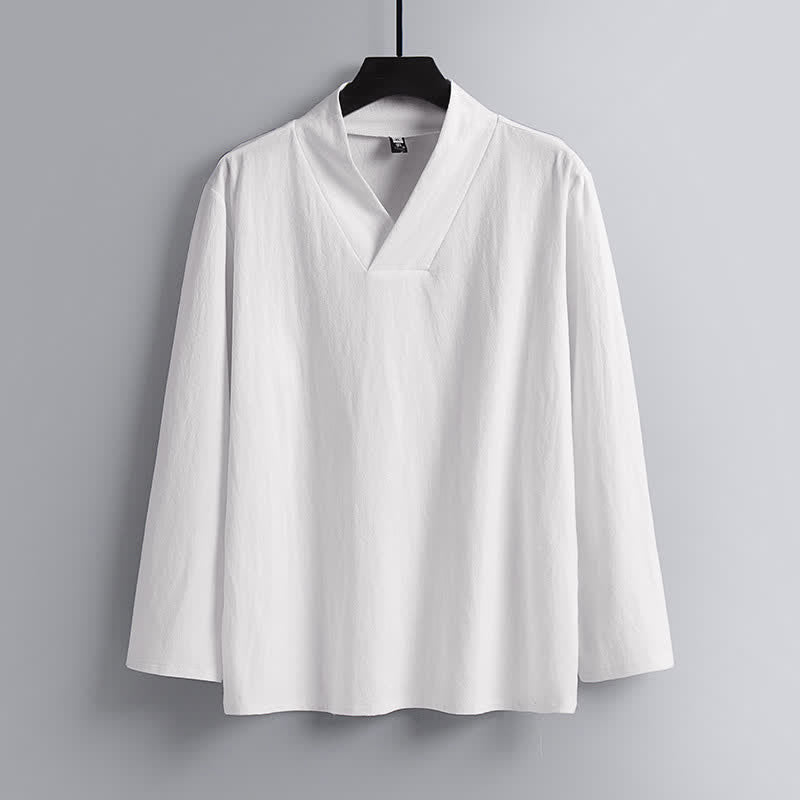 Buddha Stones Cross-Collars Cotton Linen Tang Suit Hanfu Top Pants Clothing Men's Set - image 14