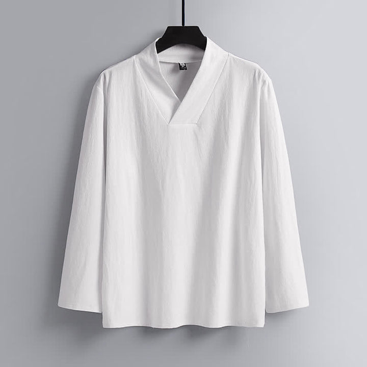 Buddha Stones Cross-Collars Cotton Linen Tang Suit Hanfu Top Pants Clothing Men's Set - image 14