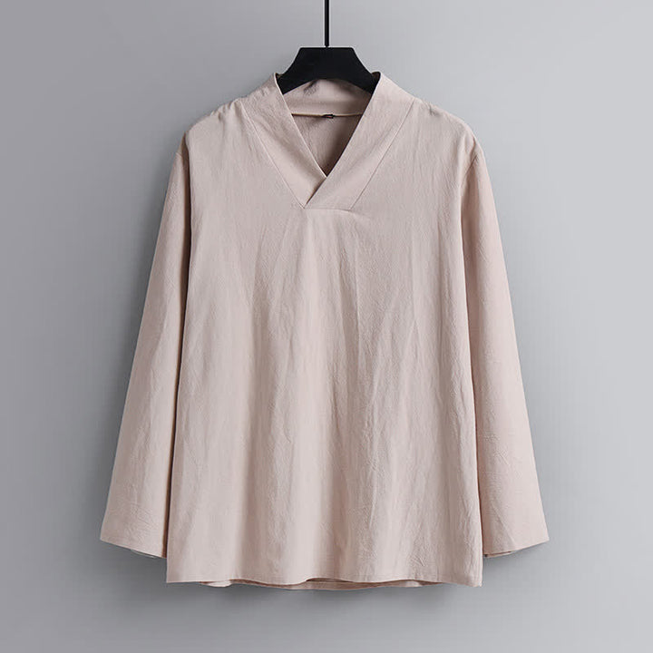Buddha Stones Cross-Collars Cotton Linen Tang Suit Hanfu Top Pants Clothing Men's Set - image 11
