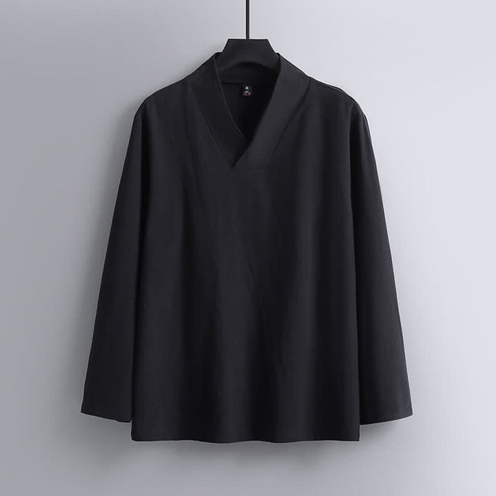 Buddha Stones Cross-Collars Cotton Linen Tang Suit Hanfu Top Pants Clothing Men's Set - image 4