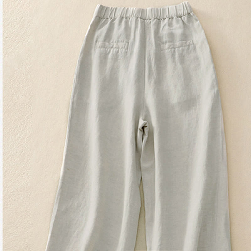 Buddha Stones Solid Color Front Button Back Elastic Women's Pants With Pockets - image 1