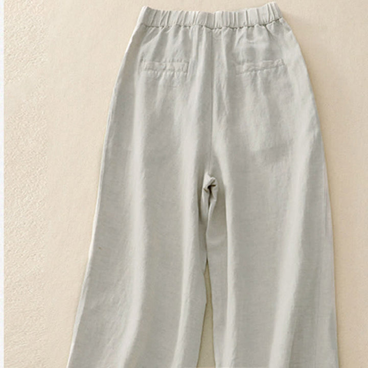 Buddha Stones Solid Color Front Button Back Elastic Women's Pants With Pockets - image 1
