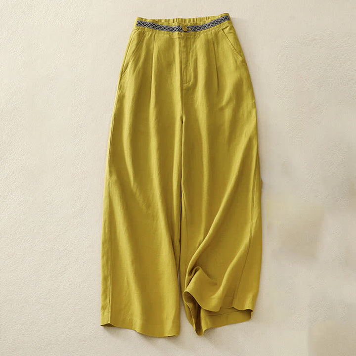 Buddha Stones Solid Color Front Button Back Elastic Women's Pants With Pockets - Goldenrod - US8-10，UK/AU12-14，EU40-42 (2XL) - image 9