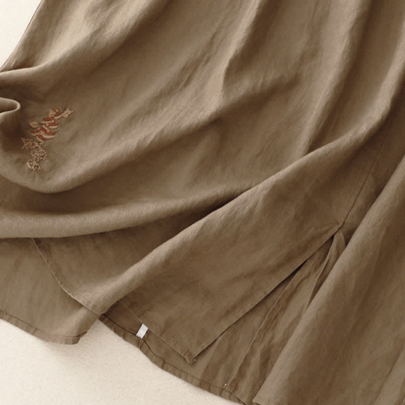 Buddha Stones Vintage Solid Embroidery Drawstring Women's Skirt With Pockets - image 4