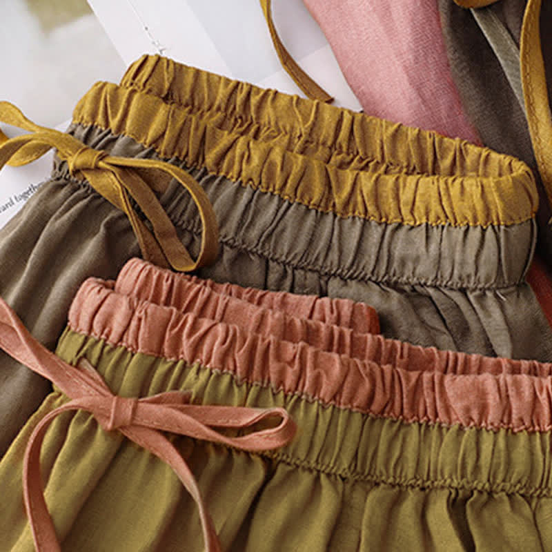 Buddha Stones Vintage Solid Embroidery Drawstring Women's Skirt With Pockets - image 29