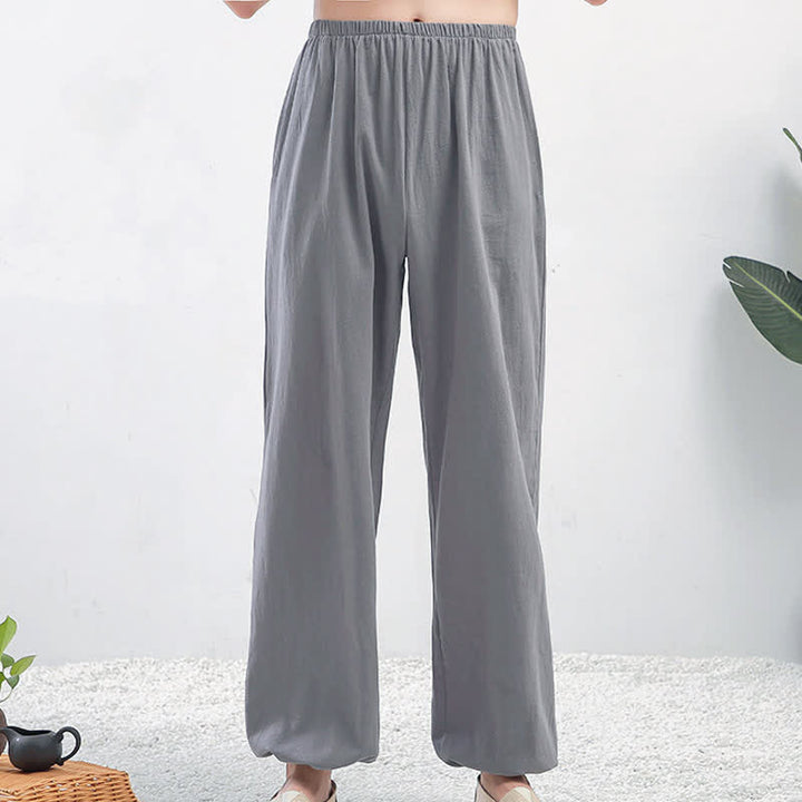 Buddha Stones Summer Solid Color Unisex Elastic Waist Tai Chi Qigong Practice Pants With Pockets - Gray Female - US8-10，UK/AU12-14，EU40-42 (2XL) - image 0