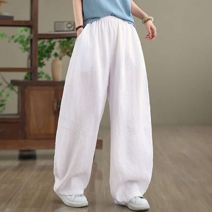 Buddha Stones Casual Plain Cotton Women's Wide Leg Pants With Pockets - image 22