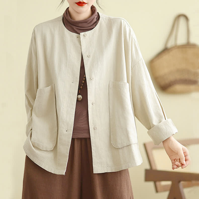 Buddha Stones Plain Design Long Sleeve Women's Jacket With Pockets - image 4