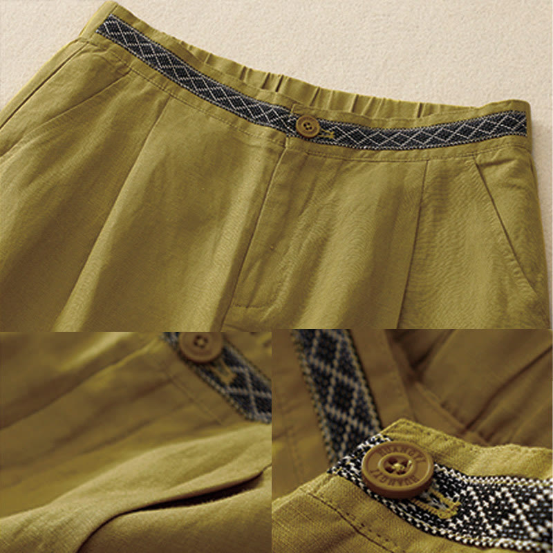 Buddha Stones Summer Plain Color 7-8 Length Women's Wide Leg Cropped Pants With Pockets Zipper - image 3