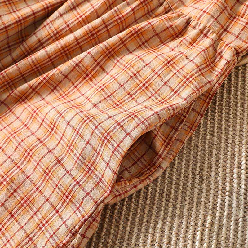 Buddha Stones Summer Casual Vintage Plaid Women's Three-Quarter Sleeve Dress With Pocket - image 12