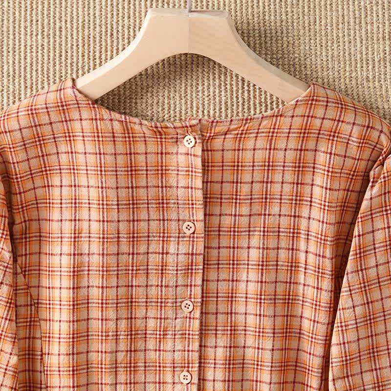 Buddha Stones Summer Casual Vintage Plaid Women's Three-Quarter Sleeve Dress With Pocket - image 13