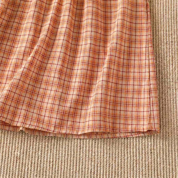Buddha Stones Summer Casual Vintage Plaid Women's Three-Quarter Sleeve Dress With Pocket - image 8