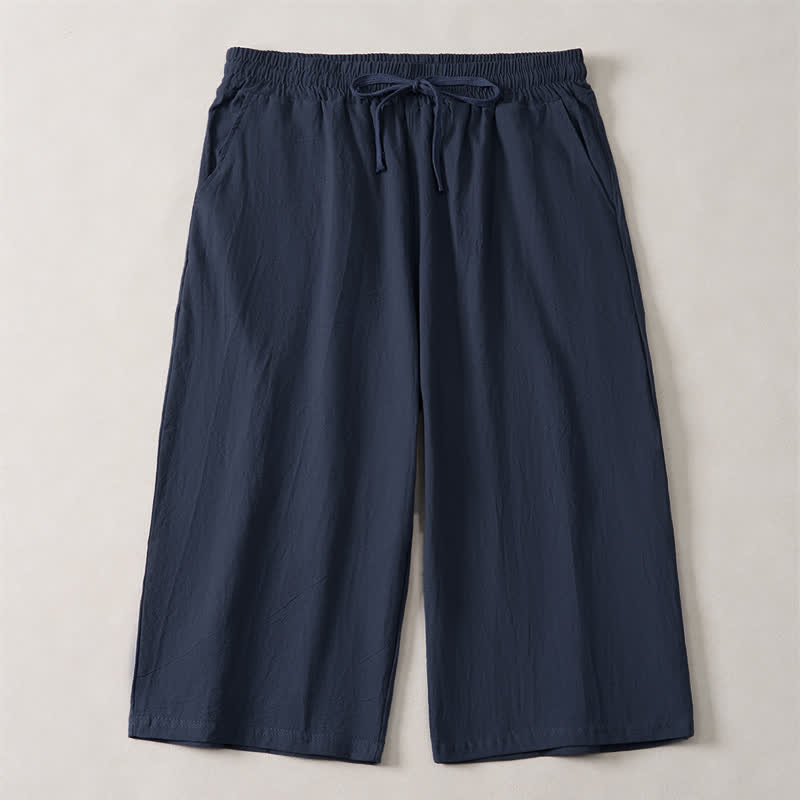 Buddha Stones Summer Casual Minimalist Drawstring Solid Capri Pants Men's Straight Leg Pants With Pocket - MidnightBlue - US/UK/AU44, EU54 (3XL) - image 8
