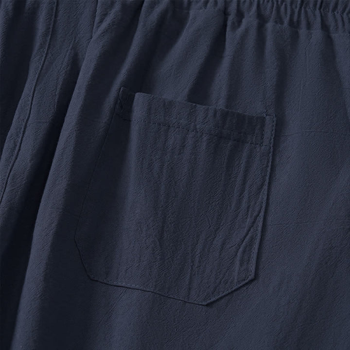 Buddha Stones Summer Casual Minimalist Drawstring Solid Capri Pants Men's Straight Leg Pants With Pocket - image 13