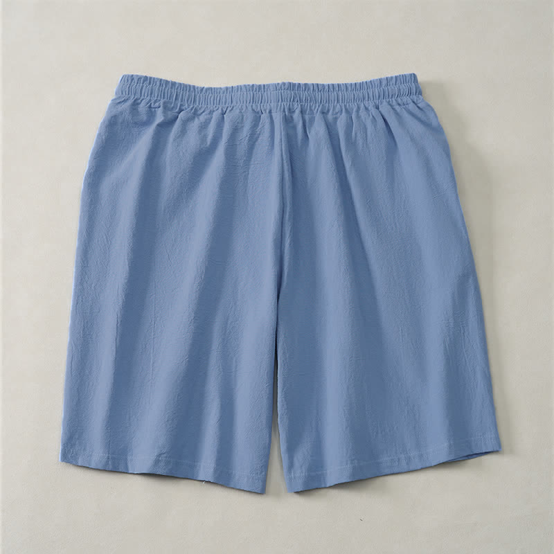 Buddha Stones Summer Casual Drawstring Solid Cotton Men's Shorts With Pockets - image 1