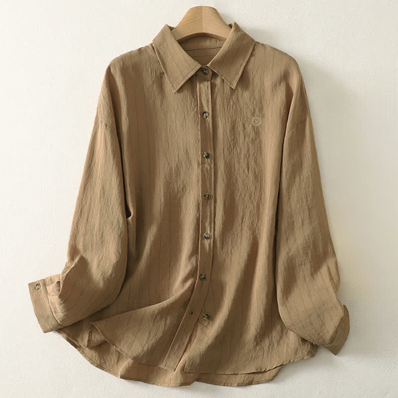 Buddha Stones Summer Casual Minimalist Button-Up Solid Women's Long Sleeve Shirts - Tan - US8-10, UK/AU12-14, EU40-42 (2XL) - image 11