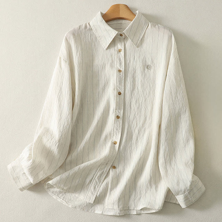 Buddha Stones Summer Casual Minimalist Button-Up Solid Women's Long Sleeve Shirts - Ivory - US8-10, UK/AU12-14, EU40-42 (2XL) - image 0