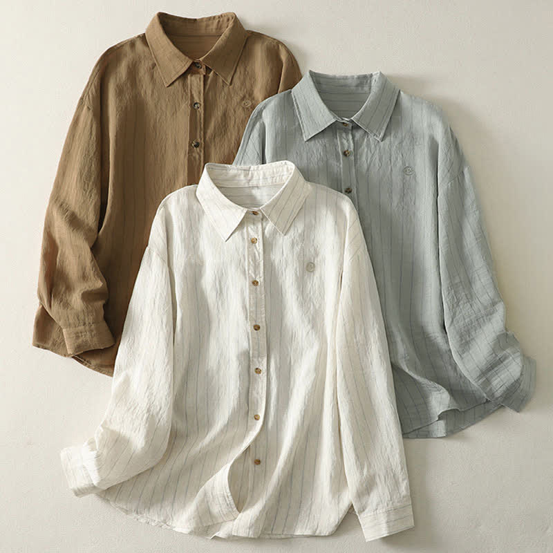 Buddha Stones Summer Casual Minimalist Button-Up Solid Women's Long Sleeve Shirts - image 8