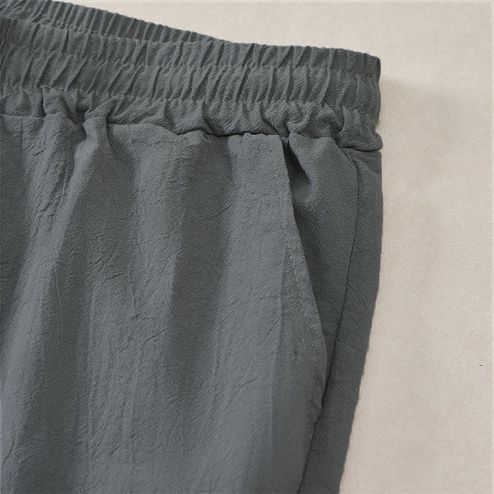 Buddha Stones Summer Casual Drawstring Solid Cotton Men's Shorts With Pockets - image 11