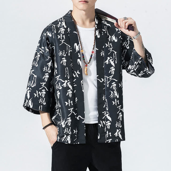Buddha Stones Summer Casual Vintage Open Front Crane Wave Print Men's Kimonos - image 11