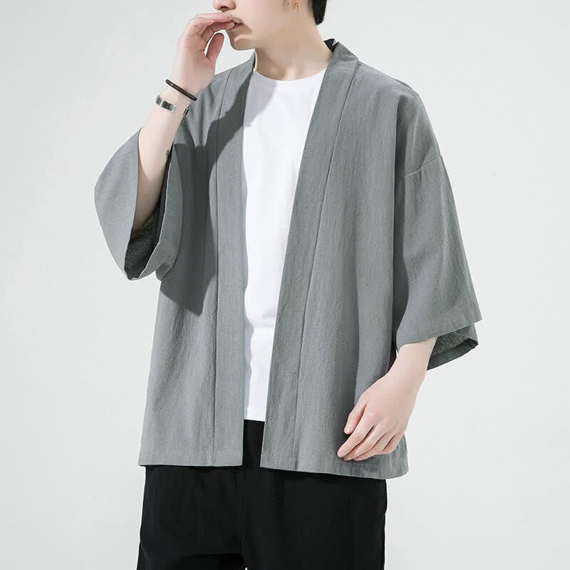 Buddha Stones Summer Casual Minimalist Solid Men's Kimonos - Silver - US/UK/AU46, EU56 (5XL) - image 0