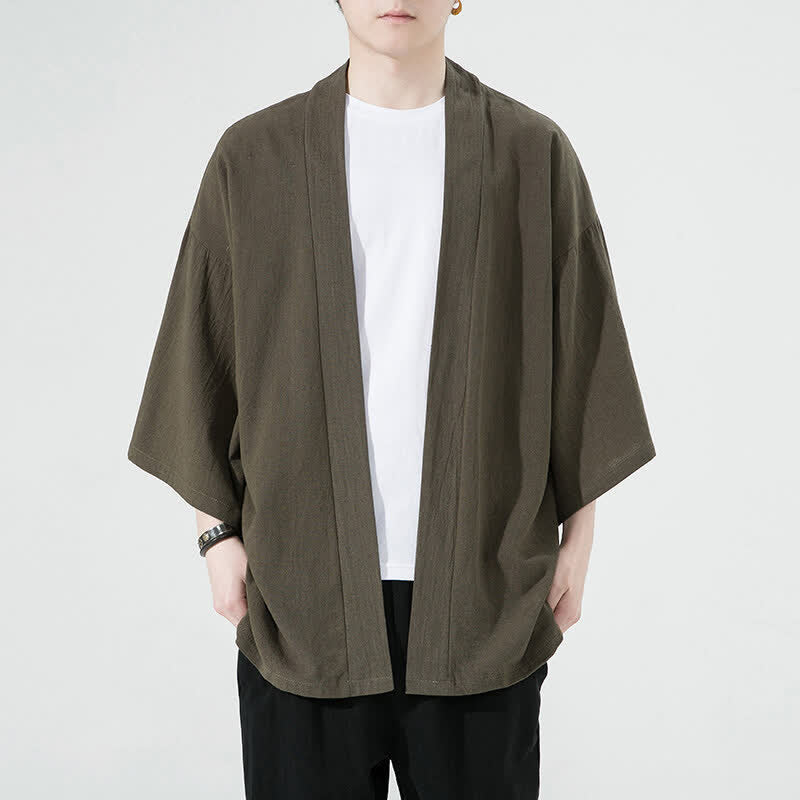 Buddha Stones Summer Casual Minimalist Solid Men's Kimonos - OliveDrab - US/UK/AU46, EU56 (5XL) - image 2