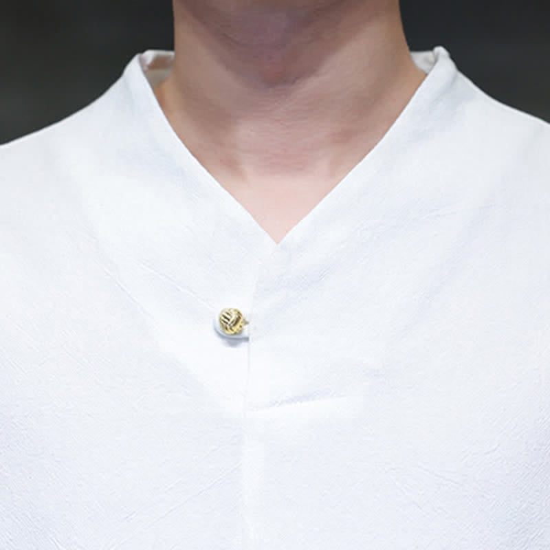 Buddha Stones Summer Casual Tang Style Mandarin Collar Solid Men's Short Sleeve Shirts - image 24