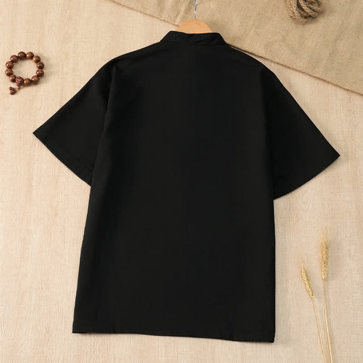 Buddha Stones Summer Casual Tang Style Mandarin Collar Solid Men's Short Sleeve Shirts With Pocket - image 11